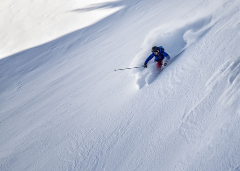 France, Isere, Les Deux Alps, off-piste skiing stock photo