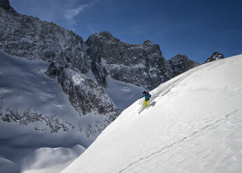 Frankreich, Isere, Les Deux Alps, Vallon de Selle, Skifahren abseits der Pisten - ALRF000388