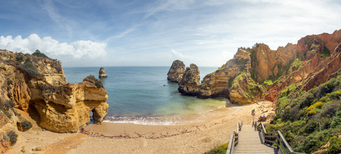 Portugal, Algarve, Lagos, Praia do Camilo, Panoramablick, lizenzfreies Stockfoto