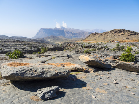 Oman, Jabal Akhdar-Gebirge, Wadi Nakhar am Jebel Shams, lizenzfreies Stockfoto