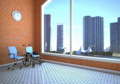 3d Illustration, Swivel chair with wheel chair in business room - ALF000690