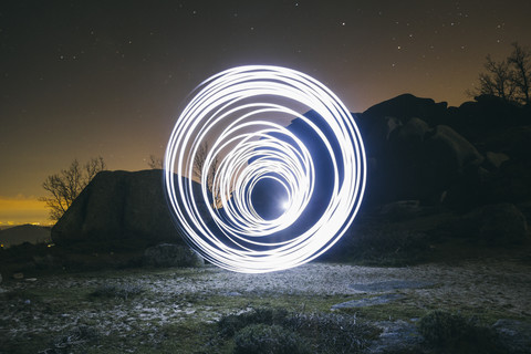 Lightpainting, circles at night stock photo