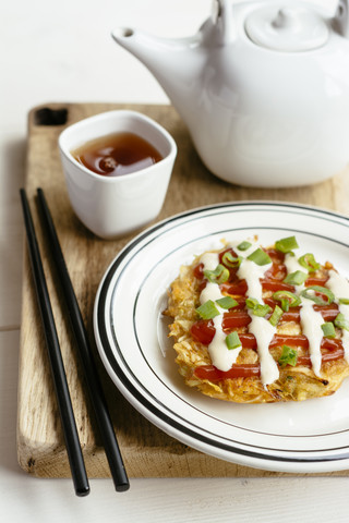 Okonomiyaki, japanese cabbage pancake stock photo