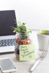 Rainbow salad in jar, notepade, don't forget your vitamins - SBDF002929