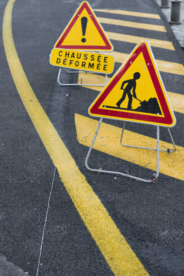 Road Markers At A Construction Site Stock Photo, Picture and