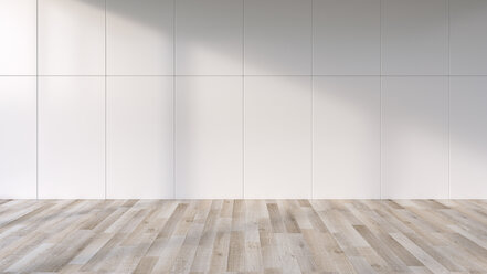 Shadows on the wall of an empty room with wooden floor, 3D Rendering - UWF000901