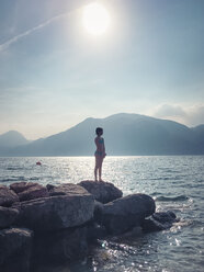 Italy, Brenzone, girl at Lake Garda - LVF004920