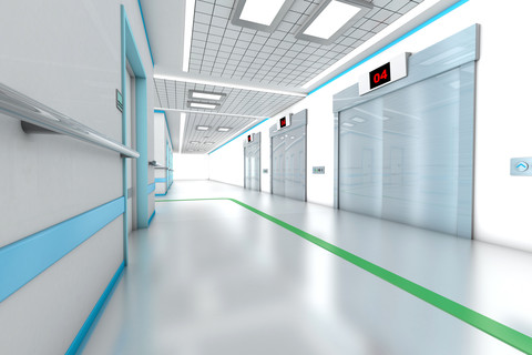 3D gerenderte Illustration, Architekturvisualisierung eines modernen Krankenhauses, lizenzfreies Stockfoto