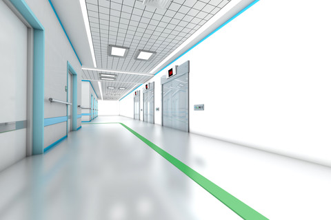 3D gerenderte Illustration, Architekturvisualisierung eines modernen Krankenhauses, lizenzfreies Stockfoto