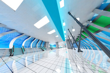 3D gerenderte Illustration, Architekturvisualisierung einer futuristischen U-Bahn oder Bahnstation - SPCF000079