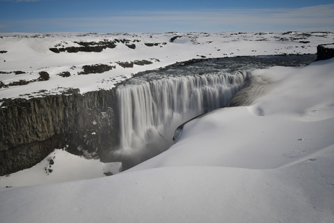 Iceland, Dettifoss waterfall in snow stock photo