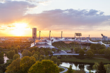 Germany, Munich, Olympic Park with stadium at twilight - WDF003620