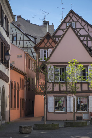 Frankreich, Colmar, Rue de l'Ange, historische Fachwerkhäuser in der Altstadt, lizenzfreies Stockfoto