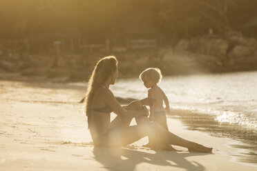 Thailand, mother and son on beach - SBOF000035