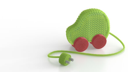 3D Rendering, green knitted car with plug - AHUF000174