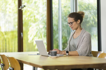 Frau zu Hause bei der Arbeit am Laptop - SBOF000065