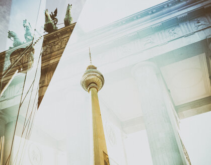 Germany, Berlin, Brandenburger Tor and televison tower, double exposure - CMF000487