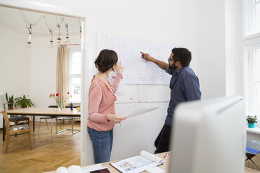 Mann und Frau besprechen Plan im Büro - FKF001862