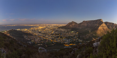 South Africa, Cape Town with table mountain and signal hill at blue hour - YRF000114