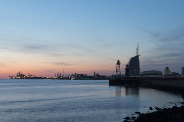 Germany, Bremerhaven, Weser at sunset - SJF000172