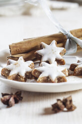 Selbstgebackene Weihnachtsplätzchen, Zimtsterne, Sternanis - SBDF002994