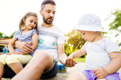 Father and his little daughters together in a park - HAPF000549