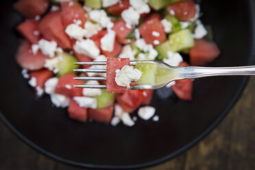 Bowl of salad with watermelon, cucumber, mint and feta - LVF005034