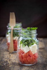 Salad with watermelon, rocket and feta in glasses - LVF005039