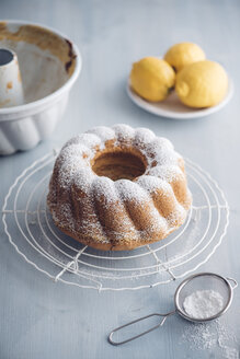 Homemade lemon vanilla Gugelhupf on baking grid - IPF000301