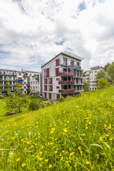 Deutschland, Tuebingen, Ökologische Mehrfamilienhäuser im Französischen Viertel - WDF003683