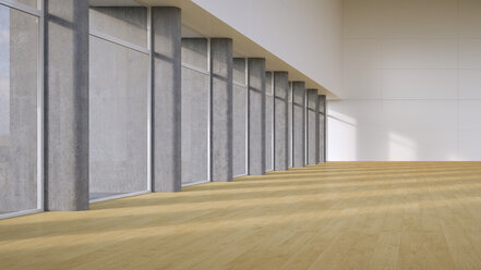 Empty hall with plank flooring, 3D Rendering - UW000906