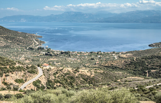 Griechenland, Panormos, Straße, Olivenplantagen und das Meer - DEGF000905