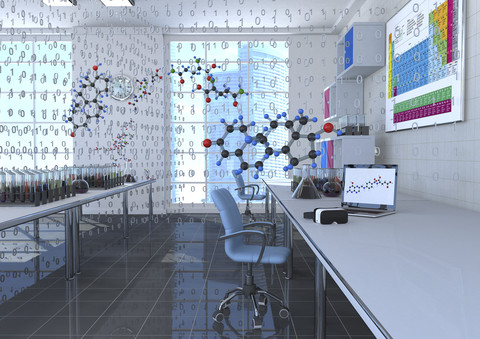 3D Illustration, digital chemistry room stock photo