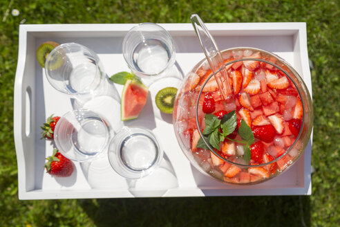 Wassermelone-Erdbeer-Kiwi-Bowle auf Tablett - SARF002816