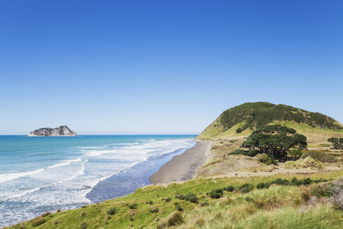 New Zealand, North Island, East Cape, East Cape Lighthouse on hill, South Pacific Ocean - GWF004805