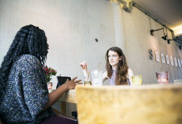 Two young women having a meeting in a cafe - ONF000959