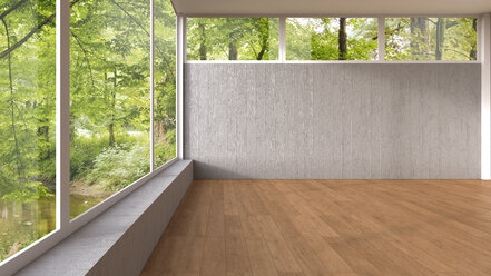 Empty room with panorama window and wooden floor, 3D Rendering - UWF000918