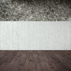 Empty room with concrete and stone wall and wooden floor, 3D Rendering - UWF000919