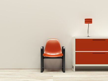 Red retro style interieur, 3D Rendering - UWF000924