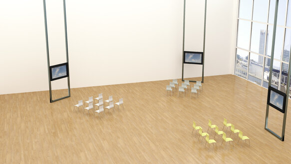 Training room with three monitors, 3D Rendering - UWF000928
