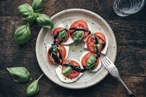 Caprese-Salat mit San Marzano-Tomaten, Büffelmozzarella und Basilikumblättern - IPF000316