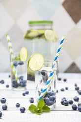 Ein Glas Mineralwasser mit Limette, Blaubeeren und Minze - LVF005174