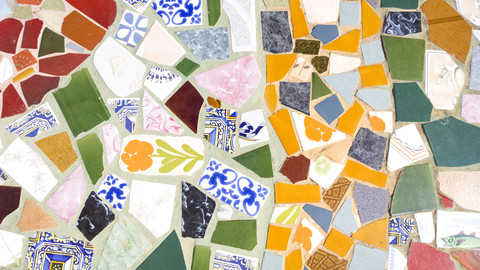 Mosaic, tiles, multiple exposure, Formentera, Spain stock photo