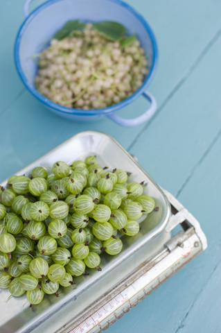 Stachelbeeren auf der Waage, lizenzfreies Stockfoto