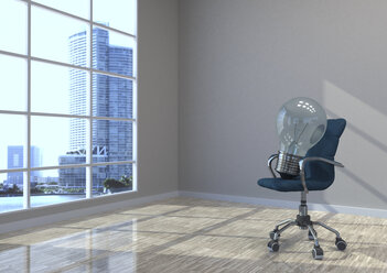 3D Illustration, swivel chair with bulb in an empty room - ALF000708
