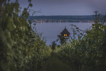 Deutschland, Meersburg, Winzerturm zur blauen Stunde - KEBF000398