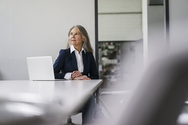 Senior businessswoman sitting at conference table with laptop - KNSF000176