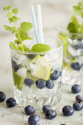 Frisches Mineralwasser mit Blaubeeren, Minze und Eis - JUNF000561