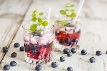 Frisches Mineralwasser mit Blaubeeren, Minze, Sirup und Eis - JUNF000566