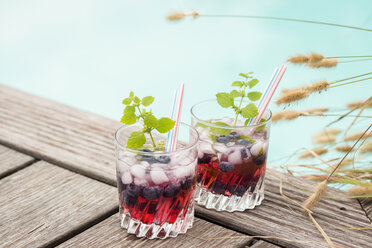 Frisches Mineralwasser mit Blaubeeren, Minze, Sirup und Eis - JUNF000568